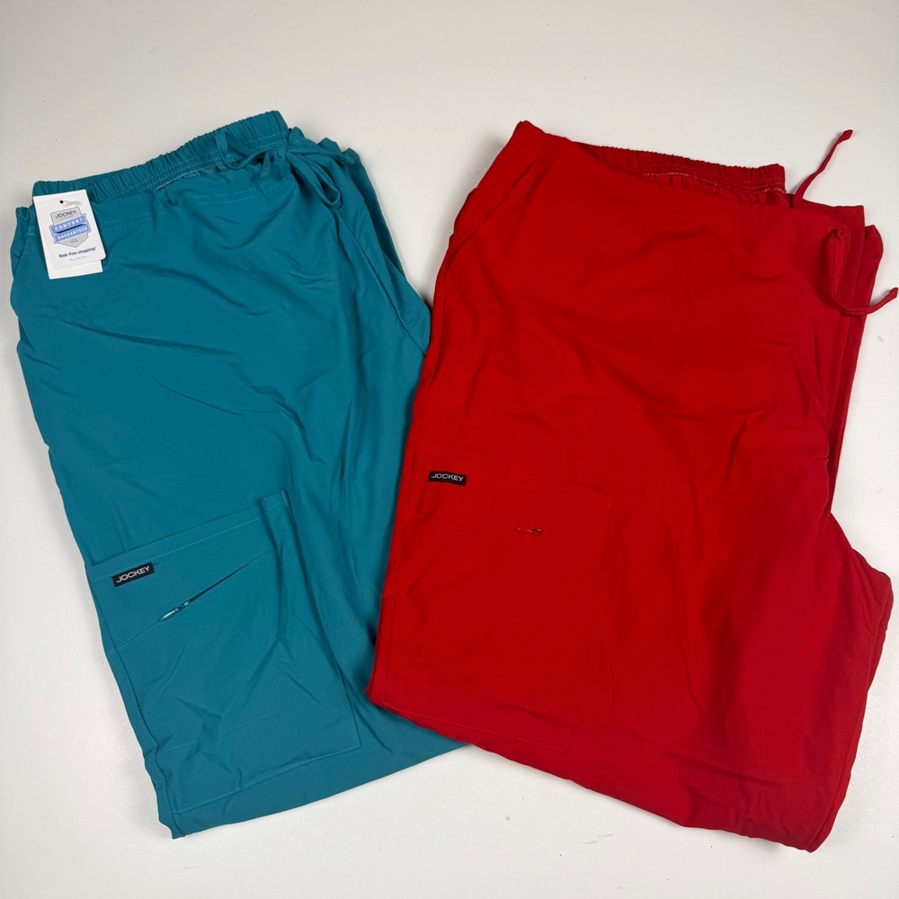 Lot of 2 Jockey Nurse Medical Scrub Pants Womens 3X Teal Red Pocket Drawstring